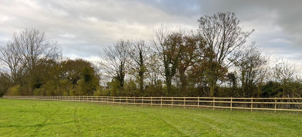 Post and rail fencing with stock net near Wantage, Oxfordshire